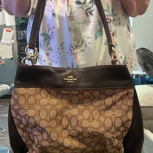Coach Brown and Black Signature Shoulder Bag